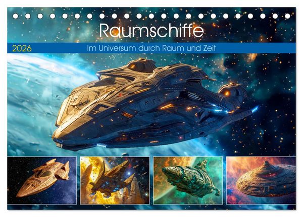 Produktbild: Raumschiffe - Im Universum durch Raum und Zeit (Tischkalender 2026 DIN A5 quer), CALVENDO Monatskalender