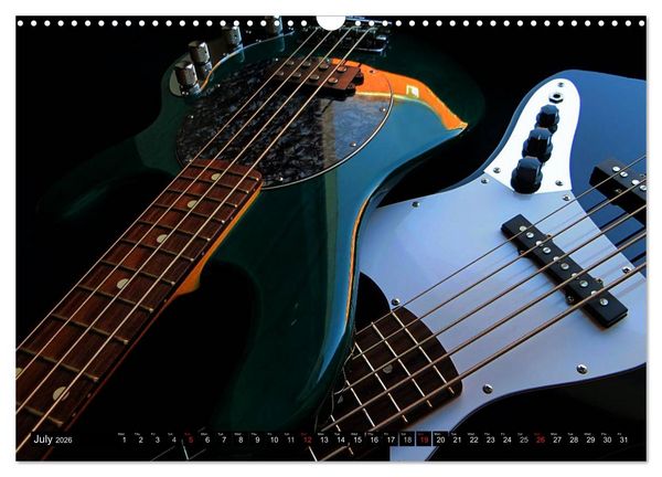 Produktbild: BASS GUITARS put into the spotlight (Wall Calendar 2026 DIN A3 landscape), CALVENDO 12 Month Wall Calendar
