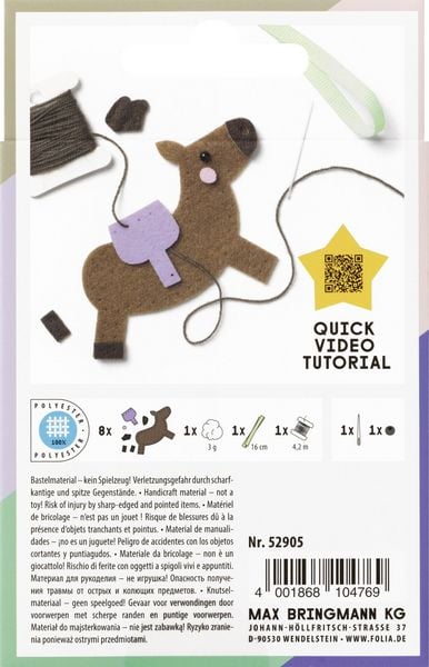 Produktbild: FOLIA Bastelartikel Mini Filzinies, 11 tlg., PFERD inkl. Anleitung, Bastelset f&uuml;r die Kleinen