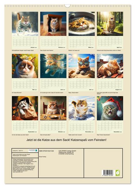 Produktbild: Jetzt ist die Katze aus dem Sack! Katzenspa&szlig; vom Feinsten! (Wandkalender 2026 DIN A2 hoch), CALVENDO Monatskalender