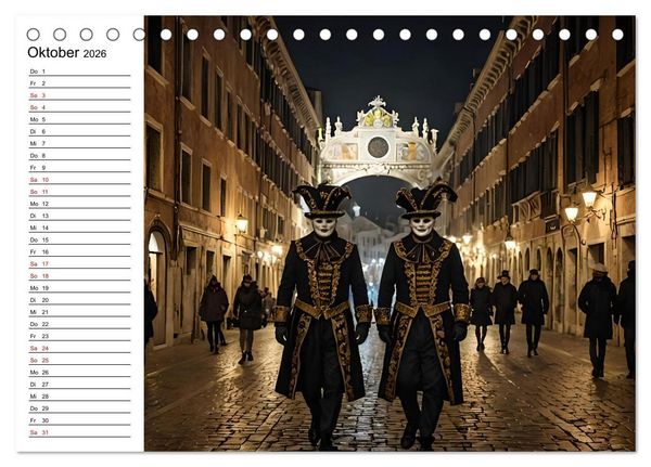 Produktbild: M&auml;rchenhafte Maskerade KI - Karnevalserlebnis in Venedig (Tischkalender 2026 DIN A5 quer), CALVENDO Monatskalender