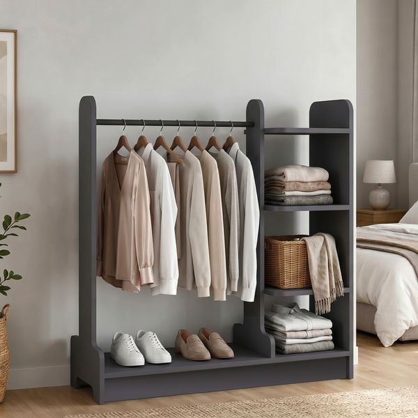 Produktbild: Holz Kleiderst&auml;nder mit Regal & Stange Lempu L