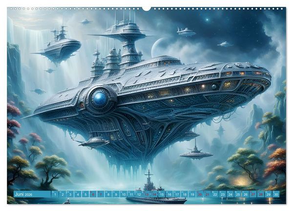 Produktbild: Futuristische Giganten Eine Welt von Morgen (hochwertiger Premium Wandkalender 2026 DIN A2 quer), Kunstdruck in Hochglanz