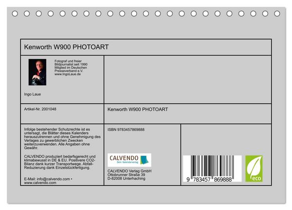 Produktbild: Kenworth W900 PHOTOART (Tischkalender 2026 DIN A5 quer), CALVENDO Monatskalender