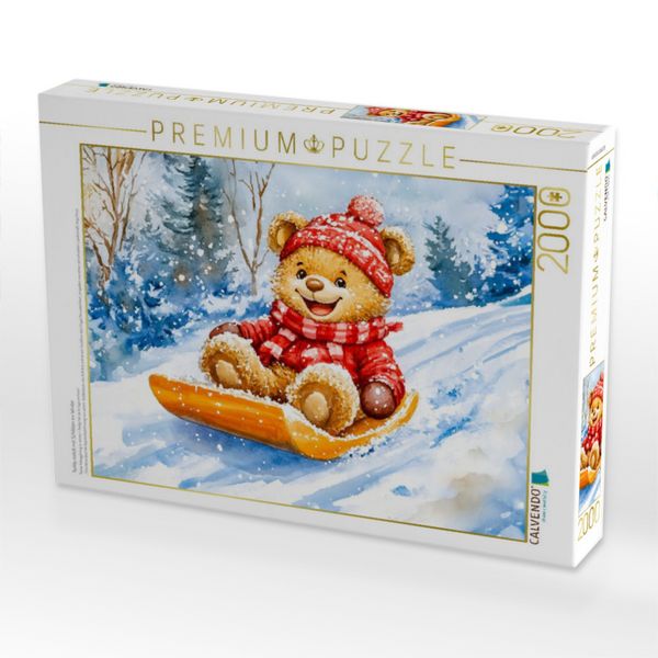 Produktbild: CALVENDO Puzzle Teddy rodelt mit Schlitten im Winter | 2000 Teile Lege-Gr&ouml;&szlig;e 90x67cm Foto-Puzzle f&uuml;r gl&uuml;ckliche Stunden