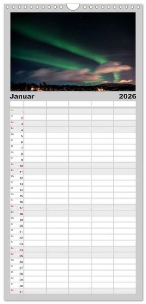 Produktbild: Familienplaner 2026 - Licht des Nordens mit 5 Spalten (Wandkalender, 21 x 45 cm) CALVENDO