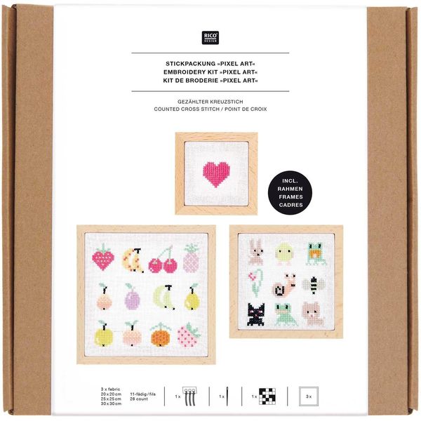 Stickpackung Gezählter Kreuzstich, Pixel Art, 3er Set, inkl.