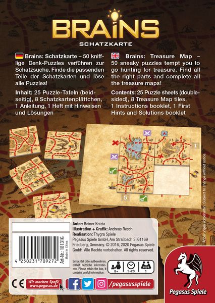 Produktbild: Pegasus - Brains Schatzkarte, 50 knifflige Denk-Puzzles, Denksport
