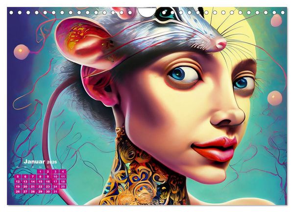 Produktbild: Fantasy Tier Frauen Portraits (Wandkalender 2026 DIN A4 quer), CALVENDO Monatskalender