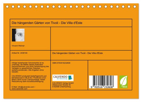 Produktbild: Die h&auml;ngenden G&auml;rten von Tivoli - Die Villa d'Este (Tischkalender 2026 DIN A5 quer), CALVENDO Monatskalender