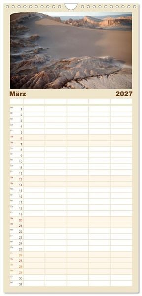 Produktbild: Familienplaner 2027 - Die Farben der Anden - Argentinien und Chile mit 5 Spalten (Wandkalender, 21 x 45 cm) CALVENDO