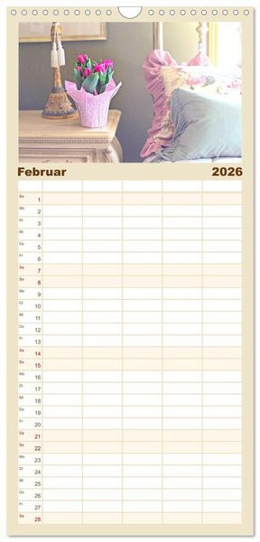 Produktbild: Familienplaner 2026 - Zartes Landhausflair. Erholung und Entspannung f&uuml;r die Seele mit 5 Spalten (Wandkalender, 21 x 45 cm) CALVENDO