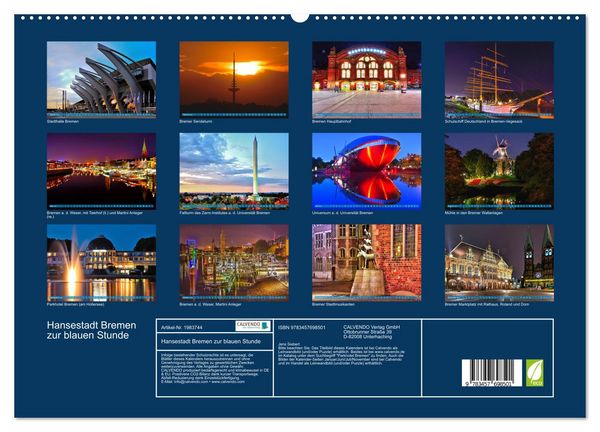 Produktbild: Hansestadt Bremen zur blauen Stunde (hochwertiger Premium Wandkalender 2026 DIN A2 quer), Kunstdruck in Hochglanz