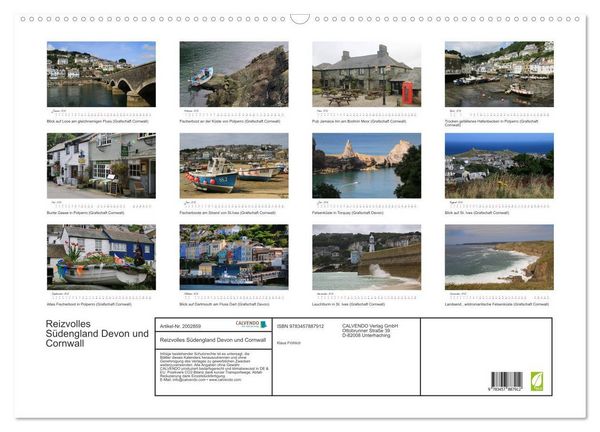Produktbild: Reizvolles S&uuml;dengland Devon und Cornwall (Wandkalender 2026 DIN A2 quer), CALVENDO Monatskalender