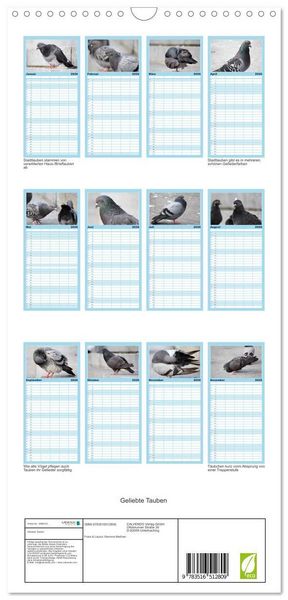 Produktbild: Familienplaner 2026 - Geliebte Tauben mit 5 Spalten (Wandkalender, 21 x 45 cm) CALVENDO