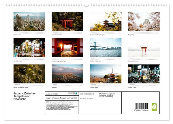 Produktbild: Japan - Zwischen Tempeln und Neonlicht (hochwertiger Premium Wandkalender 2026 DIN A2 quer), Kunstdruck in Hochglanz
