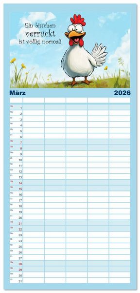 Produktbild: Familienplaner 2026 - Verr&uuml;cktes H&uuml;hnervolk mit 5 Spalten (Wandkalender, 21 x 45 cm) CALVENDO