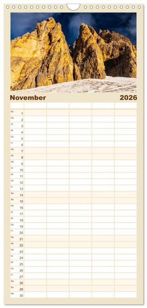Produktbild: Familienplaner 2026 - Drei Zinnen. Sextner Dolomiten mit 5 Spalten (Wandkalender, 21 x 45 cm) CALVENDO