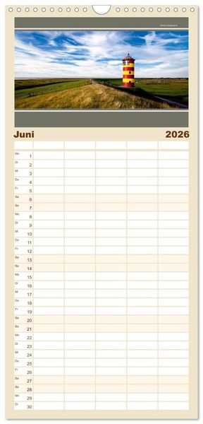 Produktbild: Familienplaner 2026 - Der Pilsumer Leuchtturm mit 5 Spalten (Wandkalender, 21 x 45 cm) CALVENDO
