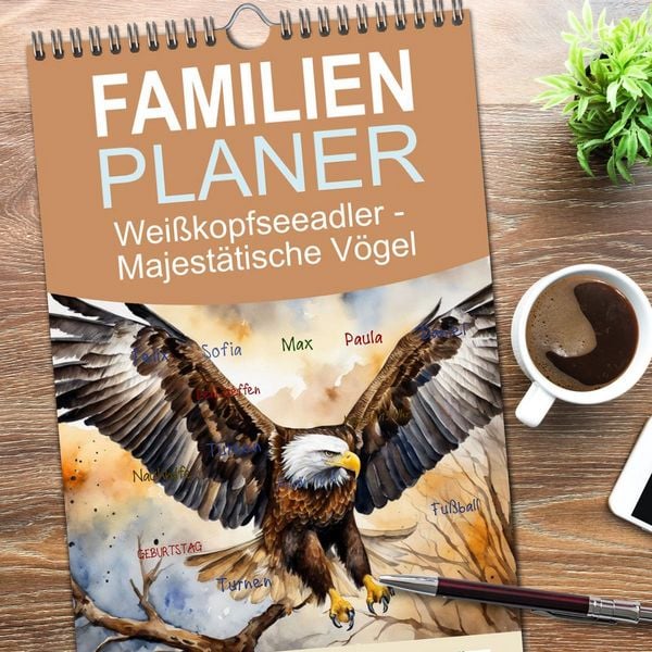 Produktbild: Familienplaner 2026 - Wei&szlig;kopfseeadler - Majest&auml;tische V&ouml;gel mit 5 Spalten (Wandkalender, 21 x 45 cm) CALVENDO