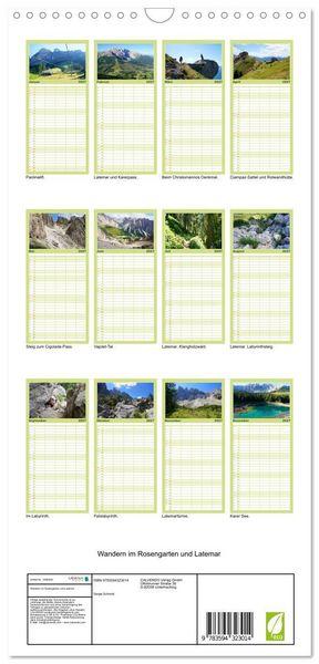 Produktbild: Familienplaner 2027 - Wandern im Rosengarten und Latemar mit 5 Spalten (Wandkalender, 21 x 45 cm) CALVENDO