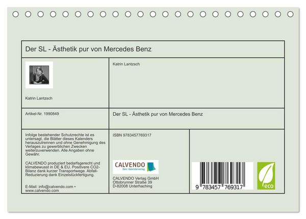 Produktbild: Der SL - &Auml;sthetik pur von Mercedes Benz (Tischkalender 2026 DIN A5 quer), CALVENDO Monatskalender