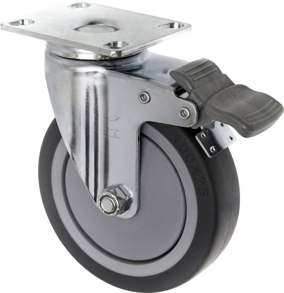 Produktbild: TOOLCRAFT TO-5137920 Lenkrolle mit Feststellbremse und Anschraubplatte 100 mm TPR Tragf&auml;higkeit (max.): 65 kg