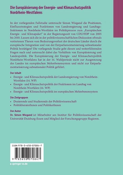Produktbild: Die Europ&auml;isierung der Energie- und Klimaschutzpolitik Nordrhein-Westfalens