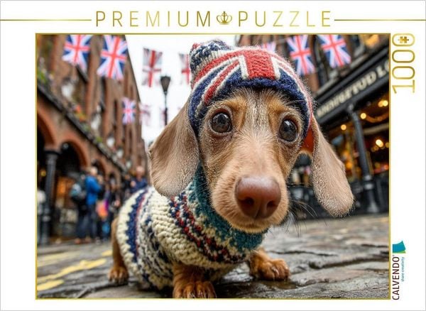 CALVENDO Puzzle Süßer Dackel in London - witziges Hundepuzzle für Fans von Großbritannien | 1000 Teile Lege-Größe 64x48cm Foto-Puzzle für glückliche