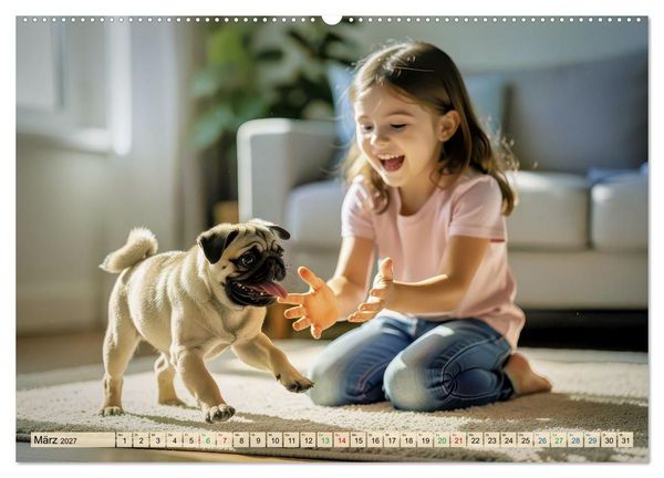 Produktbild: Der kleine Mops-Kalender (Wandkalender 2027 DIN A2 quer), CALVENDO Monatskalender
