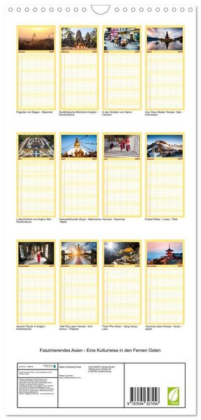 Produktbild: Familienplaner 2027 - Faszinierendes Asien - Eine Kulturreise in den Fernen Osten mit 5 Spalten (Wandkalender, 21 x 45 cm) CALVENDO