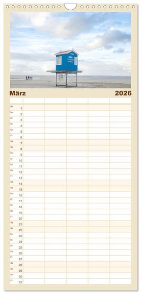 Produktbild: Familienplaner 2026 - Am Strand von Langeoog mit 5 Spalten (Wandkalender, 21 x 45 cm) CALVENDO