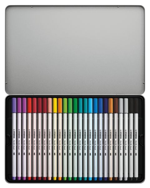 Produktbild: STABILO Premium-Filzstift mit Pinselspitze f&uuml;r variable Strichst&auml;rken -   Pen 68 brush - 25er Metalletui - mit 19 verschiedenen Farben