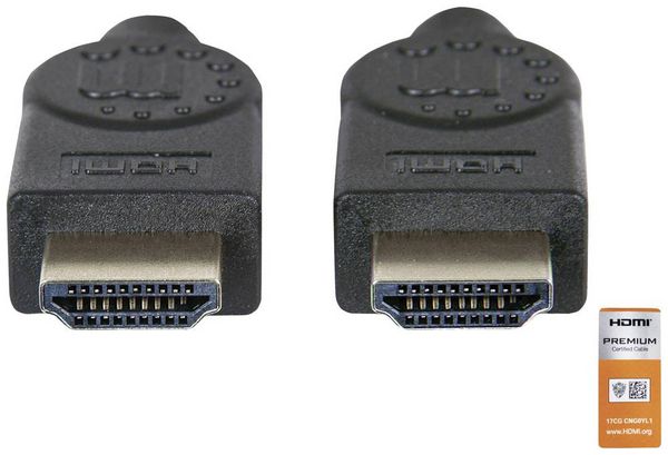 Produktbild: Manhattan HDMI Anschlusskabel HDMI-A Stecker, HDMI-A Stecker 1.00 m Schwarz 354837 4K UHD, Audio Return Channel, vergoldete Steckkontakte HDMI-Kabel