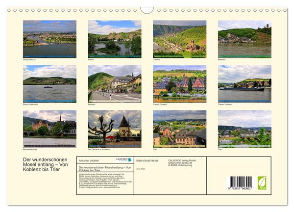 Produktbild: Der wundersch&ouml;nen Mosel entlang &ndash; Von Koblenz bis Trier (Wandkalender 2026 DIN A3 quer), CALVENDO Monatskalender