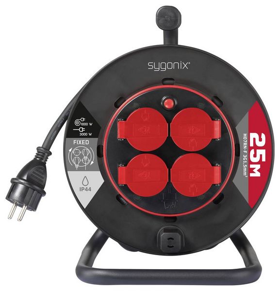 Produktbild: Sygonix SY-10236135 Kabeltrommel 25m Schwarz Schutzkontakt-Stecker