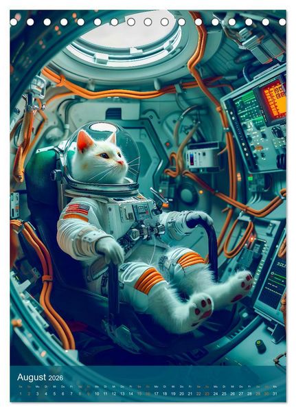 Produktbild: Katzen im All - Katzenastronauten im Kosmos (Tischkalender 2026 DIN A5 hoch), CALVENDO Monatskalender