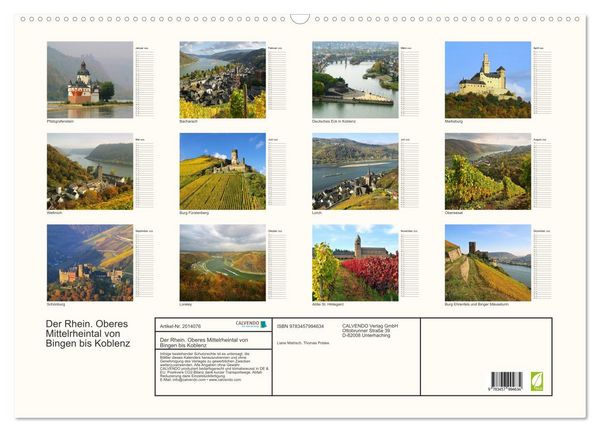 Produktbild: Der Rhein. Oberes Mittelrheintal von Bingen bis Koblenz (Wandkalender 2026 DIN A2 quer), CALVENDO Monatskalender