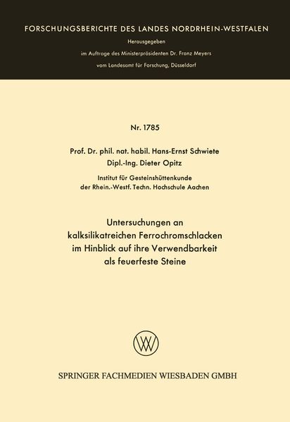 Produktbild: Untersuchungen an kalksilikatreichen Ferrochromschlacken