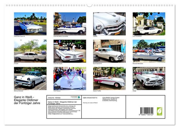 Produktbild: Ganz in Wei&szlig; - Elegante Oldtimer der F&uuml;nfziger Jahre (hochwertiger Premium Wandkalender 2026 DIN A2 quer), Kunstdruck in Hochglanz