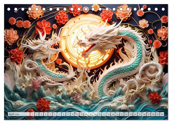 Produktbild: Quilling-Drachen - Jahr des Drachen (Tischkalender 2026 DIN A5 quer), CALVENDO Monatskalender