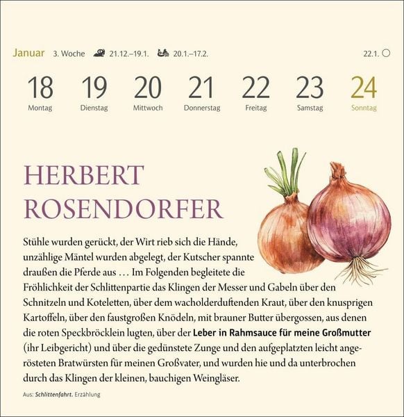 Produktbild: Der kleine literarische K&uuml;chenkalender Premium-Postkartenkalender 2027 - Mit Texten und Rezepten