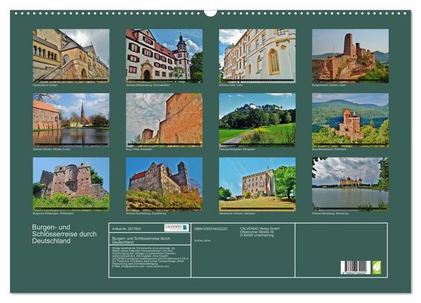 Produktbild: Burgen- und Schl&ouml;sserreise durch Deutschland (Wandkalender 2026 DIN A2 quer), CALVENDO Monatskalender