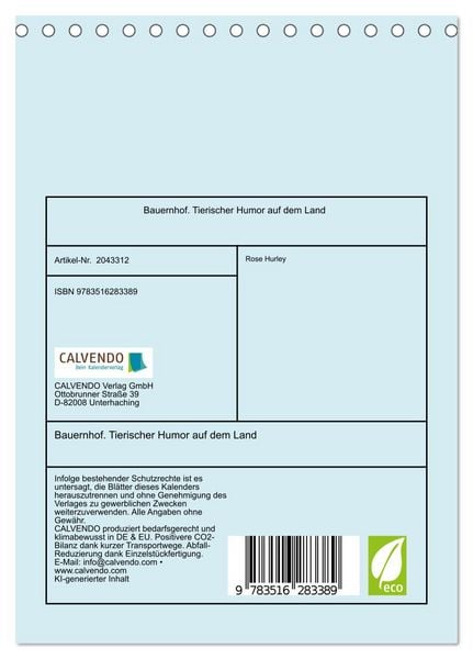 Produktbild: Bauernhof. Tierischer Humor auf dem Land (Tischkalender 2026 DIN A5 hoch), CALVENDO Monatskalender