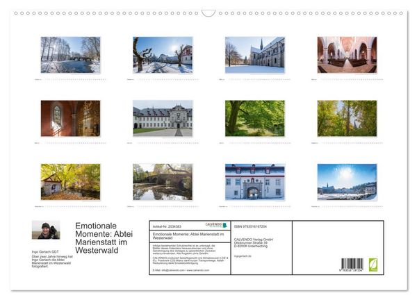 Produktbild: Emotionale Momente: Abtei Marienstatt im Westerwald (Wandkalender 2026 DIN A2 quer), CALVENDO Monatskalender