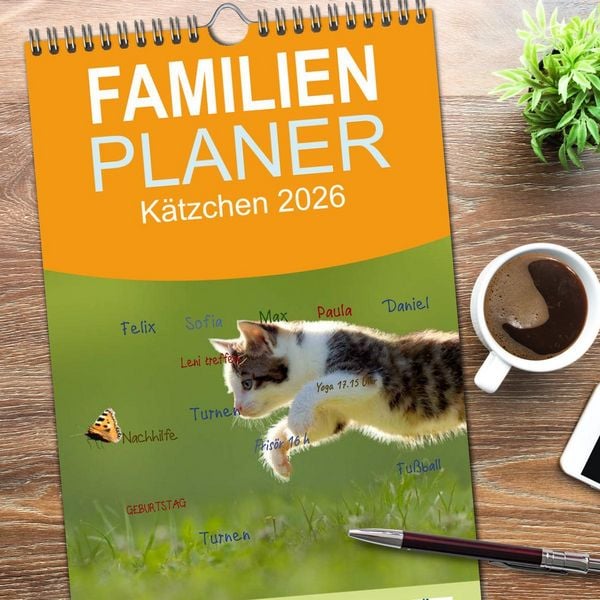 Produktbild: Familienplaner 2026 - K&auml;tzchen 2026 mit 5 Spalten (Wandkalender, 21 x 45 cm) CALVENDO