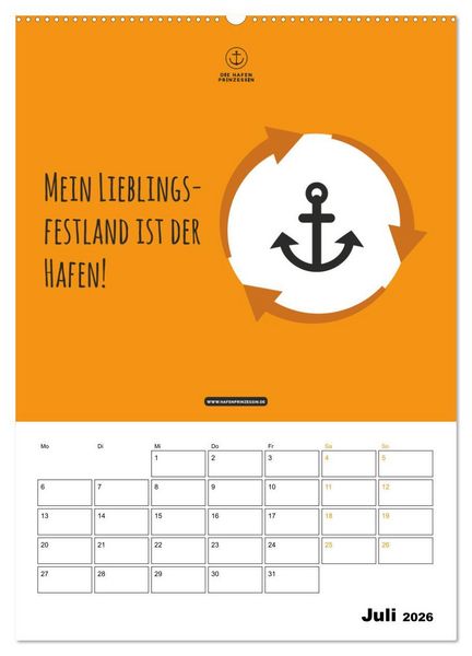 Produktbild: hafenprinzessin: Ankertr&auml;ume & Meer - Der moderne Zitate-Wandkalender f&uuml;r maritime Lebensmomente! (Wandkalender 2026 DIN A2 hoch), CALVENDO Monatskalender