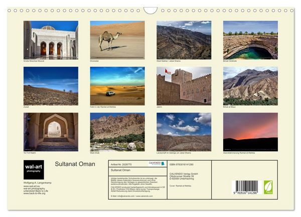 Produktbild: Sultanat Oman (Wandkalender 2026 DIN A3 quer), CALVENDO Monatskalender