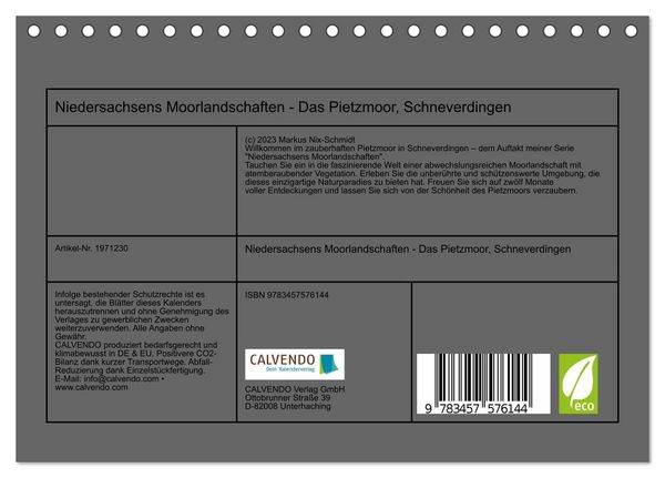 Produktbild: Niedersachsens Moorlandschaften - Das Pietzmoor, Schneverdingen (Tischkalender 2026 DIN A5 quer), CALVENDO Monatskalender