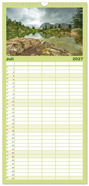 Produktbild: Familienplaner 2027 - Alpensee - Wunder der Natur mit 5 Spalten (Wandkalender, 21 x 45 cm) CALVENDO